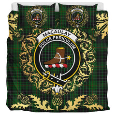 MacAulay Hunting Tartan Crest Bedding Set - Golden Thistle Style