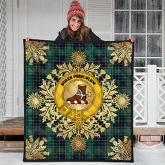 MacAulay Hunting Ancient Tartan Crest Premium Quilt - Gold Thistle Style