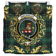 MacAulay Hunting Ancient Tartan Crest Bedding Set - Golden Thistle Style