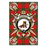 MacAulay Modern Tartan Crest Black Garden Flag - Gold Thistle Style