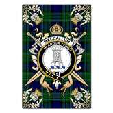 MacCallum Modern Tartan Crest Black Garden Flag - Gold Thistle Style