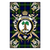 MacEwan Tartan Crest Black Garden Flag - Gold Thistle Style