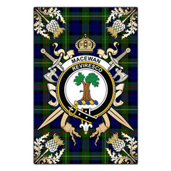 MacEwan Tartan Crest Black Garden Flag - Gold Thistle Style