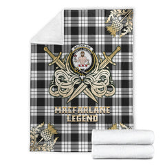MacFarlane Black & White Tartan Gold Courage Symbol Blanket