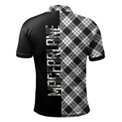 MacFarlane Black _ White Ancient Tartan Polo Shirt Half of Me - Cross Style