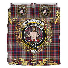 MacFarlane Dress Tartan Crest Bedding Set - Golden Thistle Style