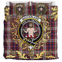MacFarlane Dress Tartan Crest Bedding Set - Golden Thistle Style