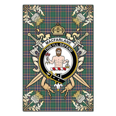 MacFarlane Hunting Ancient Tartan Crest Black Garden Flag - Gold Thistle Style
