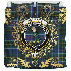 MacInnes Modern Tartan Crest Bedding Set - Golden Thistle Style