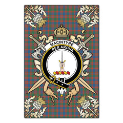 MacIntyre Ancient Tartan Crest Black Garden Flag - Gold Thistle Style