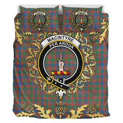 MacIntyre Ancient Tartan Crest Bedding Set - Golden Thistle Style