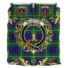 MacIntyre Hunting Modern Tartan Crest Bedding Set - Golden Thistle Style