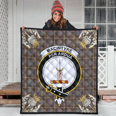 MacIntyre Hunting Weathered Tartan Crest Premium Quilt - Gold Thistle Style