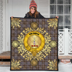 MacIntyre Hunting Weathered Tartan Crest Premium Quilt - Gold Thistle Style