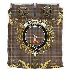 MacIntyre Hunting Weathered Tartan Crest Bedding Set - Golden Thistle Style