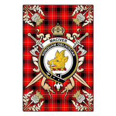 MacIver Modern Tartan Crest Black Garden Flag - Gold Thistle Style