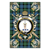 MacKay Ancient Tartan Crest Black Garden Flag - Gold Thistle Style