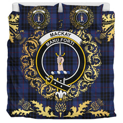 MacKay Blue 02 Tartan Crest Bedding Set - Golden Thistle Style