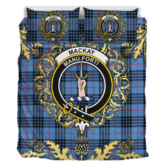 MacKay Blue Tartan Crest Bedding Set - Golden Thistle Style