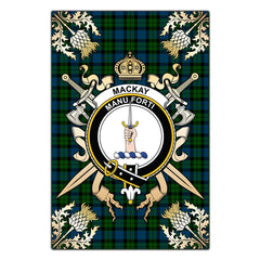 MacKay Modern Tartan Crest Black Garden Flag - Gold Thistle Style