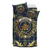 MacKenzie Hunting Green Tartan Crest Bedding Set - Golden Thistle Style