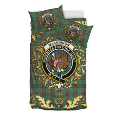 MacKinnon Hunting Ancient Tartan Crest Bedding Set - Golden Thistle Style