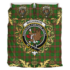 MacKinnon Hunting Modern Tartan Crest Bedding Set - Golden Thistle Style
