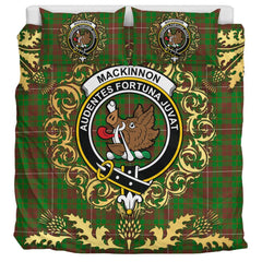 MacKinnon Hunting Modern Tartan Crest Bedding Set - Golden Thistle Style