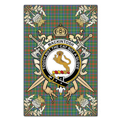 MacKintosh Hunting Ancient Tartan Crest Black Garden Flag - Gold Thistle Style