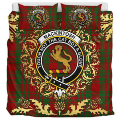 MacKintosh Red Tartan Crest Bedding Set - Golden Thistle Style