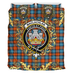 MacLachlan Ancient Tartan Crest Bedding Set - Golden Thistle Style