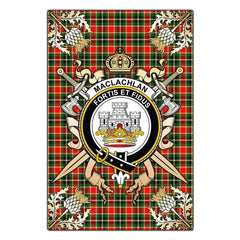 MacLachlan Hunting Modern Tartan Crest Black Garden Flag - Gold Thistle Style