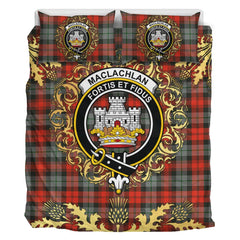 MacLachlan Weathered Tartan Crest Bedding Set - Golden Thistle Style