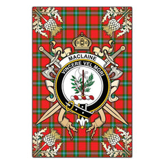 MacLaine of Loch Buie Tartan Crest Black Garden Flag - Gold Thistle Style