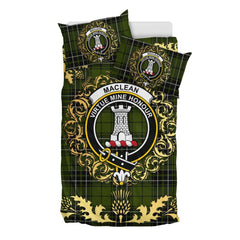 MacLean Hunting Tartan Crest Bedding Set - Golden Thistle Style