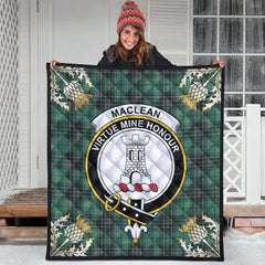 MacLean Hunting Ancient Tartan Crest Premium Quilt - Gold Thistle Style