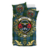 MacLeod Green Tartan Crest Bedding Set - Golden Thistle Style