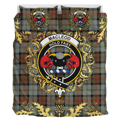 MacLeod of Harris Weathered Tartan Crest Bedding Set - Golden Thistle Style