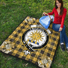 MacLeod of Lewis Ancient Tartan Crest Premium Quilt - Gold Thistle Style