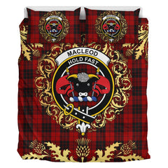 MacLeod of Raasay Highland Tartan Crest Bedding Set - Golden Thistle Style
