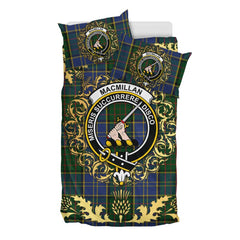 MacMillan Hunting Tartan Crest Bedding Set - Golden Thistle Style