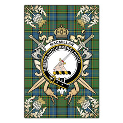 MacMillan Hunting Ancient Tartan Crest Black Garden Flag - Gold Thistle Style