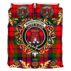 MacNaughton (MacNaughten) Tartan Crest Bedding Set - Golden Thistle Style
