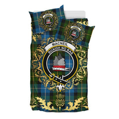 MacNeil of Barra Tartan Crest Bedding Set - Golden Thistle Style
