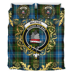 MacNeil of Barra Tartan Crest Bedding Set - Golden Thistle Style