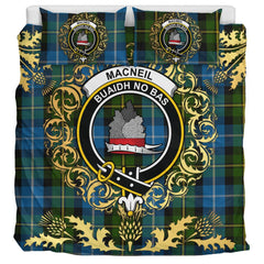 MacNeil of Barra Tartan Crest Bedding Set - Golden Thistle Style
