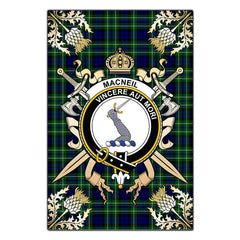 MacNeil of Colonsay Modern Tartan Crest Black Garden Flag - Gold Thistle Style