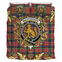 MacPherson Ancient Tartan Crest Bedding Set - Golden Thistle Style