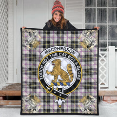 MacPherson Dress Ancient Tartan Crest Premium Quilt - Gold Thistle Style