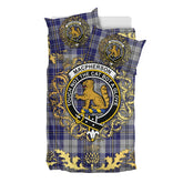 MacPherson Dress Blue Tartan Crest Bedding Set - Golden Thistle Style